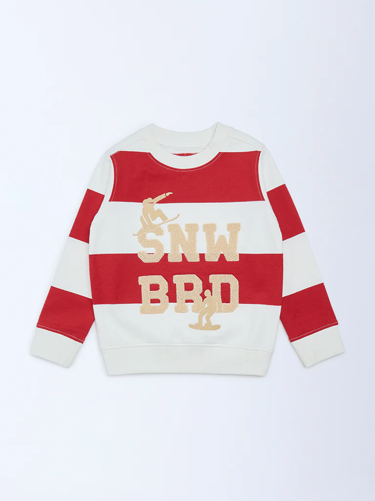 HOP Kids Boys Red Colour-Blocked Cotton Sweatshirt - Image 4