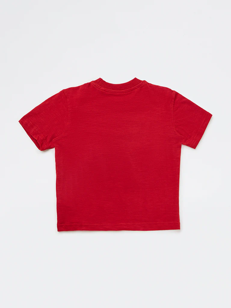 HOP Kids Boys Red Dinosaur Printed Cotton T-Shirt - Image 5