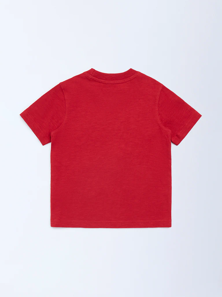 HOP Kids Boys Red Embossed Cotton T-Shirt - Image 4