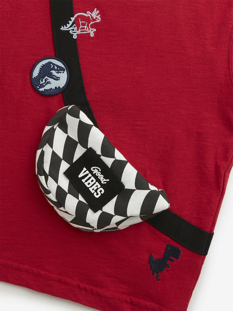 HOP Kids Boys Red Embossed Fanny Pack Cotton T-Shirt - Image 4