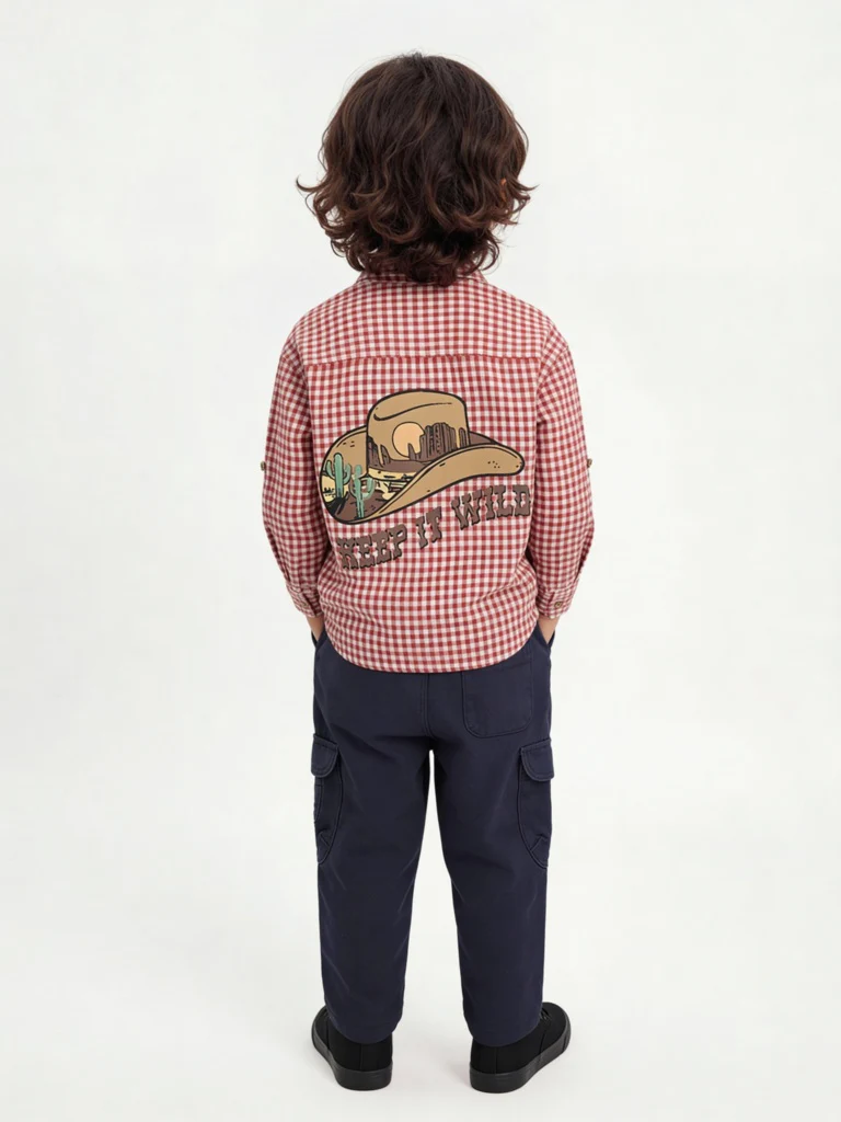 HOP Kids Boys Red Gingham Check Cotton Shirt - Image 2