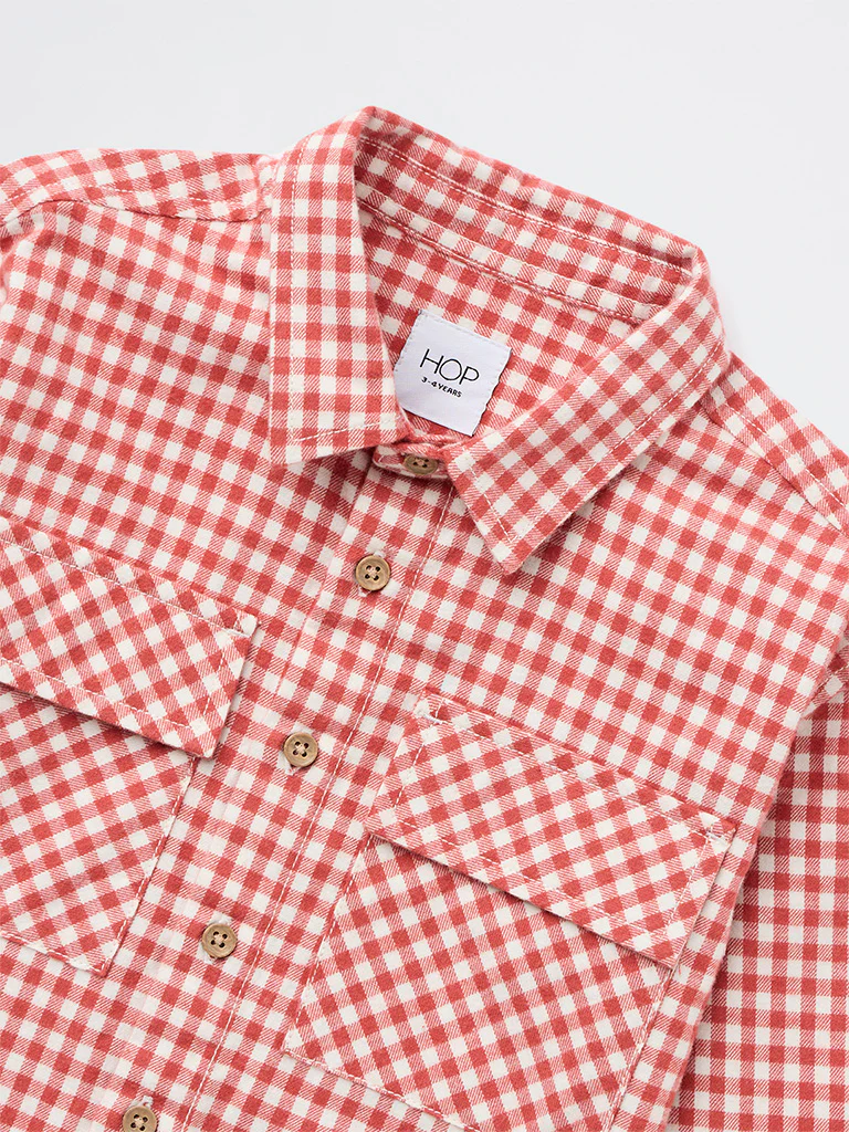 HOP Kids Boys Red Gingham Check Cotton Shirt - Image 5