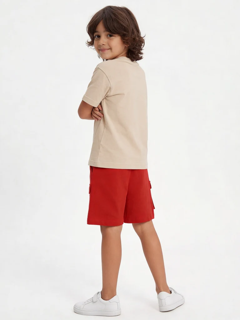 HOP Kids Boys Red Graphic Design Cotton Shorts - Image 2