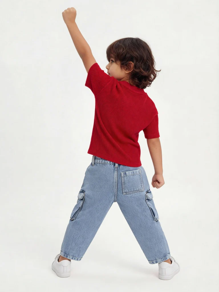HOP Kids Boys Red Graphic Design Cotton T-Shirt - Image 3