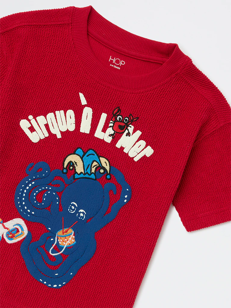 HOP Kids Boys Red Graphic Design Cotton T-Shirt - Image 6