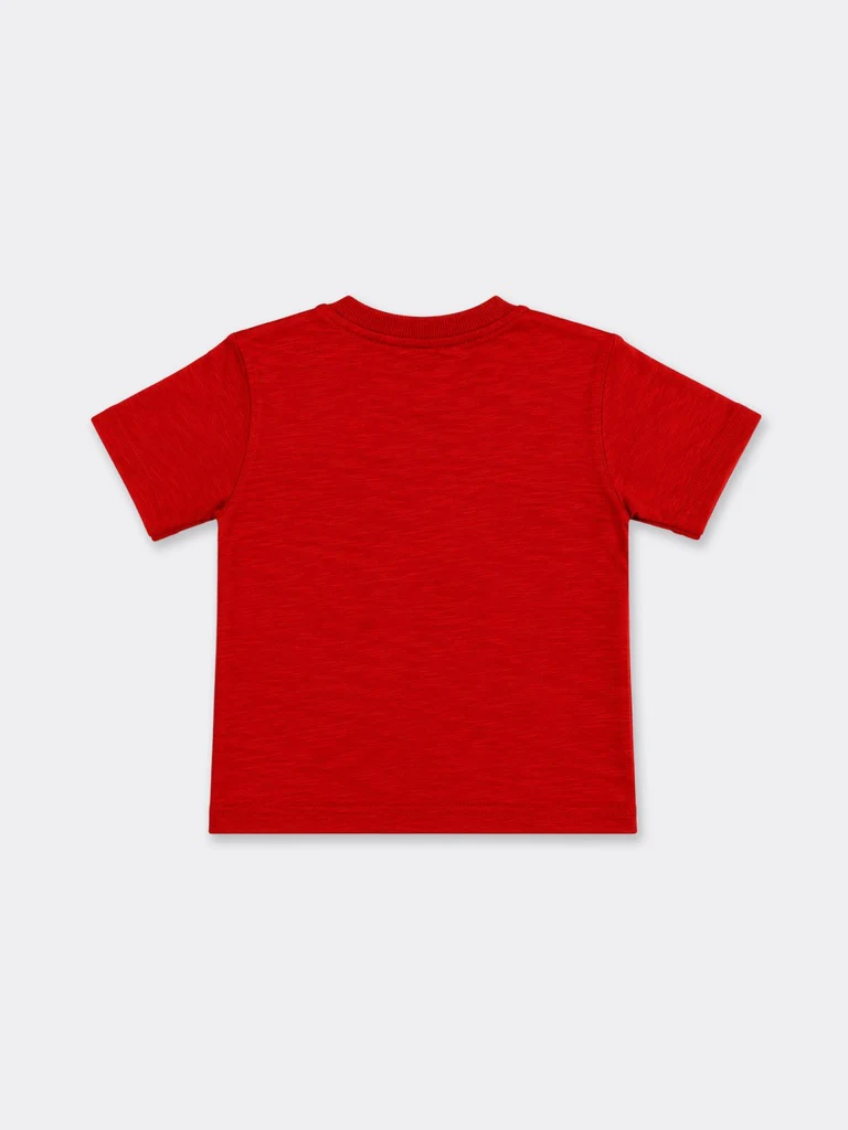 HOP Kids Boys Red Graphic Design Cotton T-Shirt - Image 3