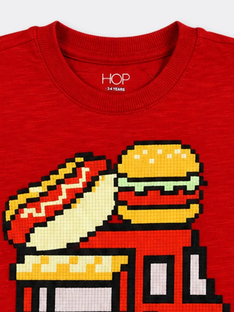 HOP Kids Boys Red Graphic Design Cotton T-Shirt - Image 4