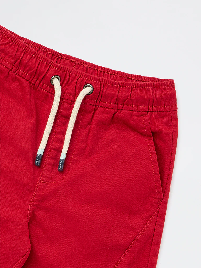 HOP Kids Boys Red Mid-Rise Cotton-Blend Shorts - Image 4