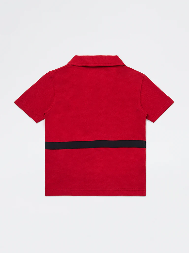 HOP Kids Boys Red Pouch Detailed Cotton T-Shirt - Image 4