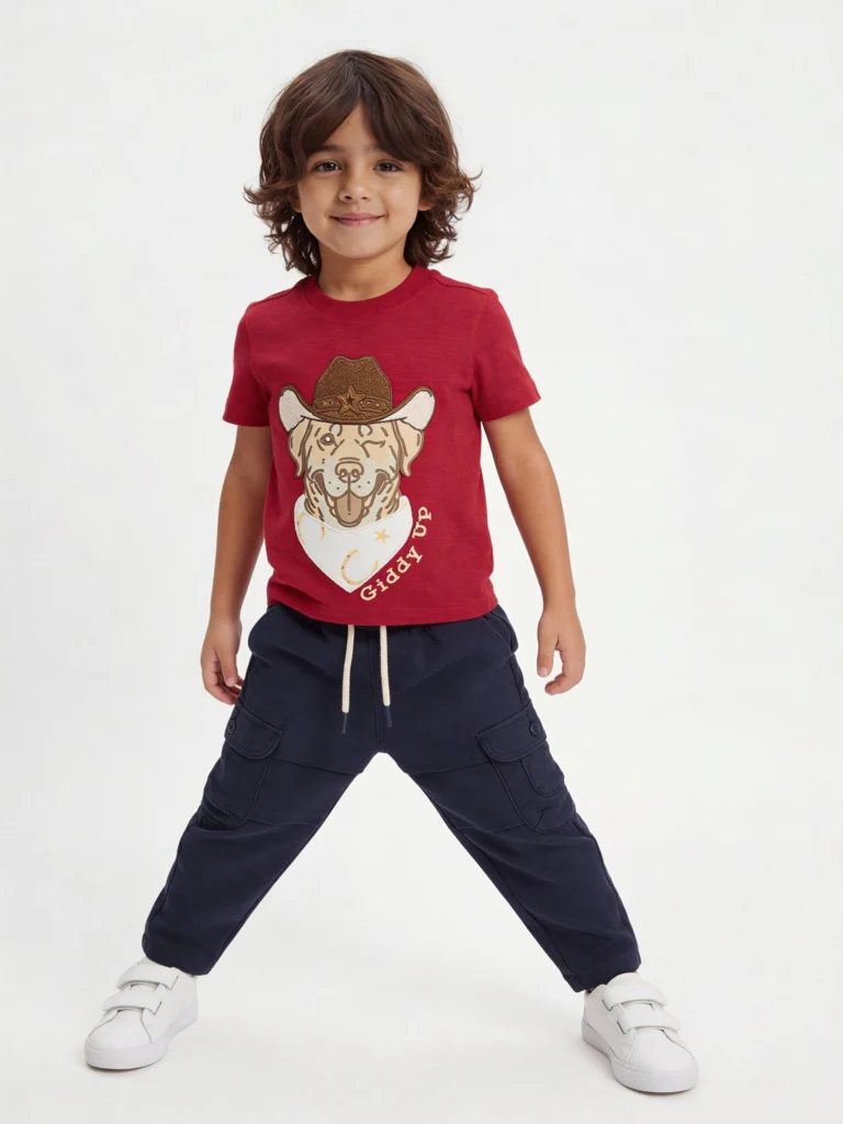 HOP Kids Boys Red Printed Cotton T-Shirt