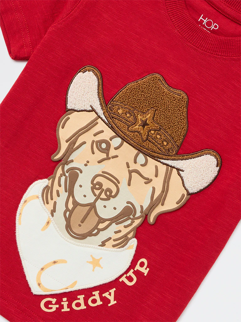 HOP Kids Boys Red Printed Cotton T-Shirt - Image 5