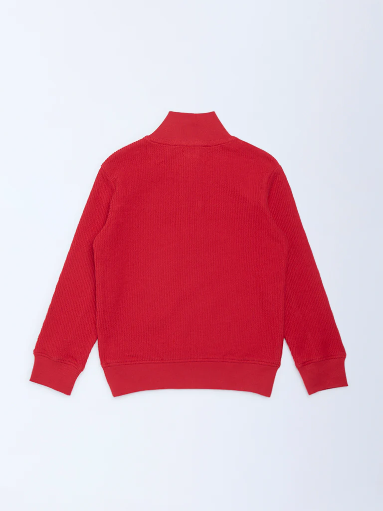 HOP Kids Boys Red Quarter-Zip Cotton Sweatshirt - Image 5