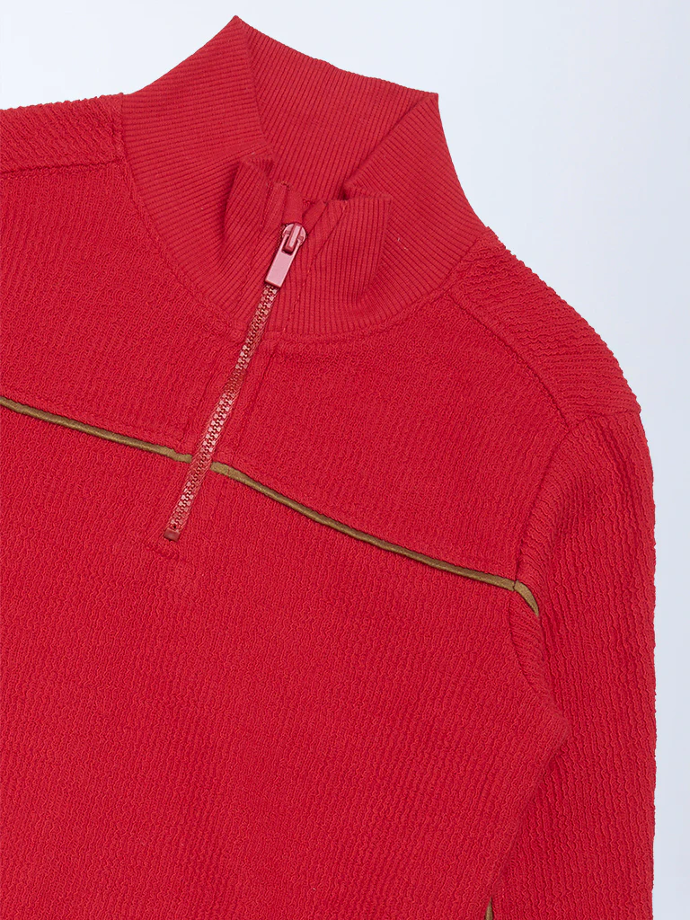 HOP Kids Boys Red Quarter-Zip Cotton Sweatshirt - Image 6