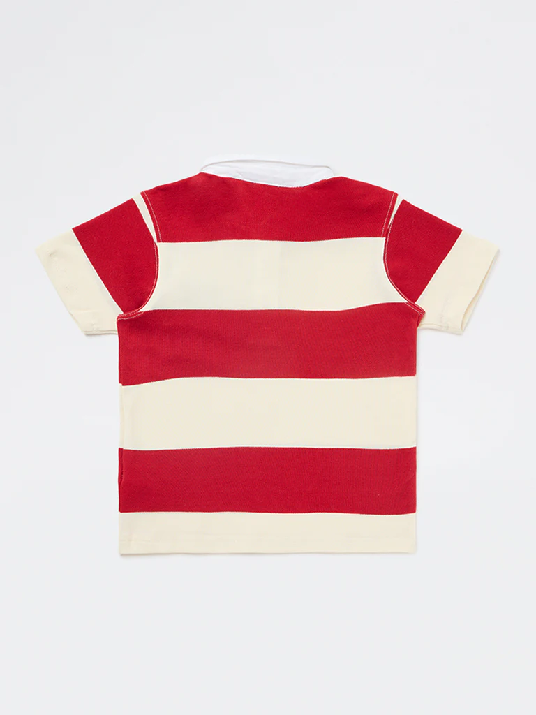 HOP Kids Boys Red Striped Cotton Polo T-Shirt - Image 5
