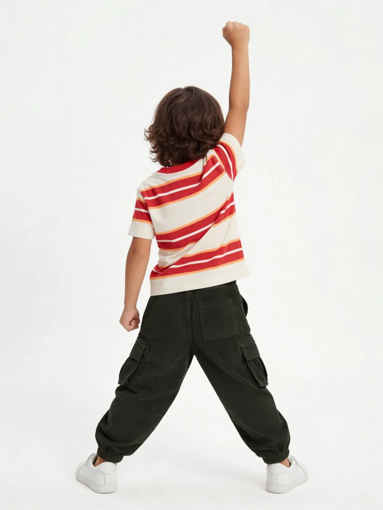 HOP Kids Boys Red Striped Cotton T-Shirt - Image 3