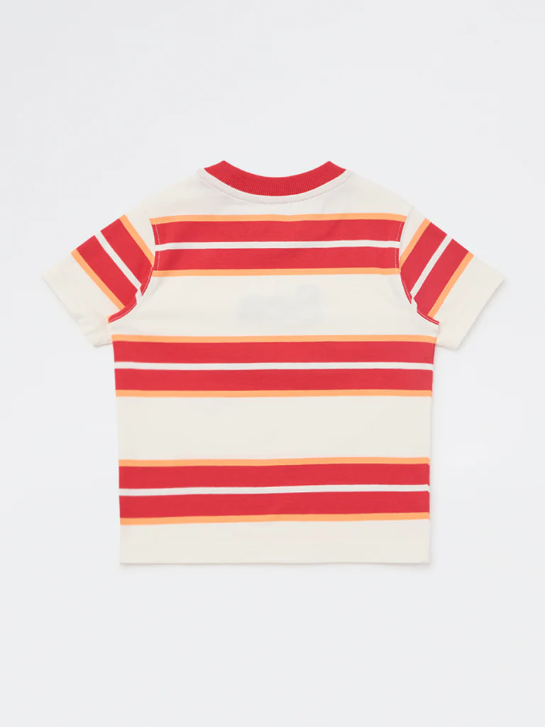 HOP Kids Boys Red Striped Cotton T-Shirt - Image 5