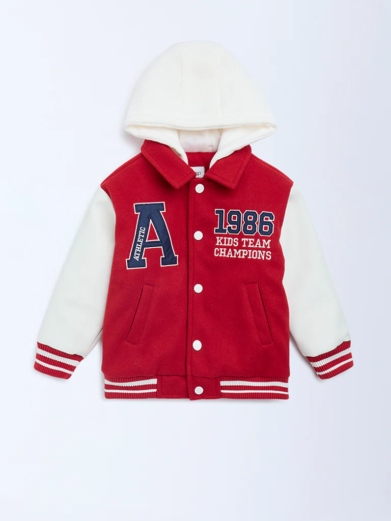 HOP Kids Boys Red Text-Detail Jacket with a Hood - Image 3
