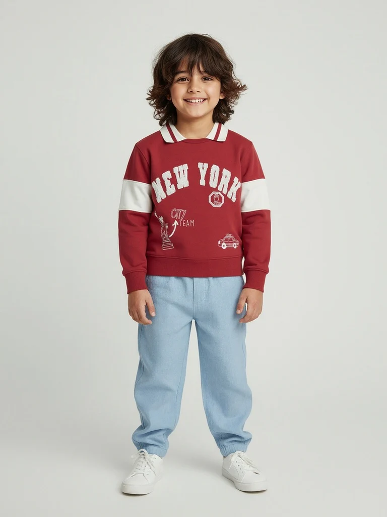 HOP Kids Boys Red Typographic Cotton Sweatshirt