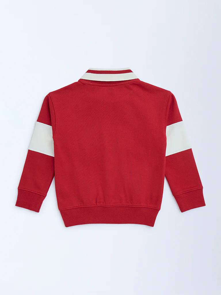 HOP Kids Boys Red Typographic Cotton Sweatshirt - Image 4