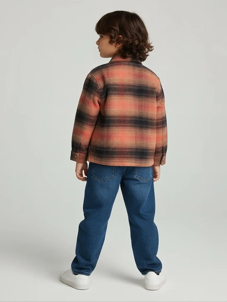 HOP Kids Boys Rust Checkered Cotton Shirt - Image 5