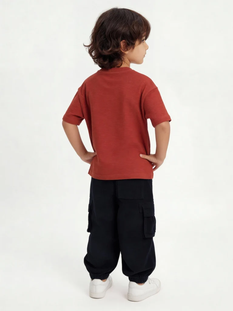 HOP Kids Boys Rust Embroidered Cotton T-Shirt - Image 2