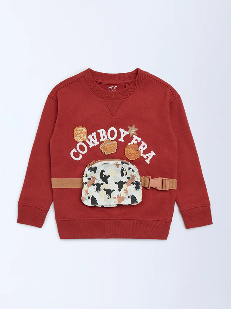 HOP Kids Boys Rust Pouch Detailed Cotton-Blend Sweatshirt - Image 3