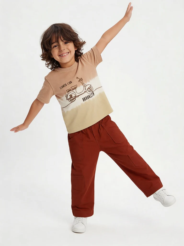 HOP Kids Boys Rust Solid Relaxed-Fit Cotton Trousers