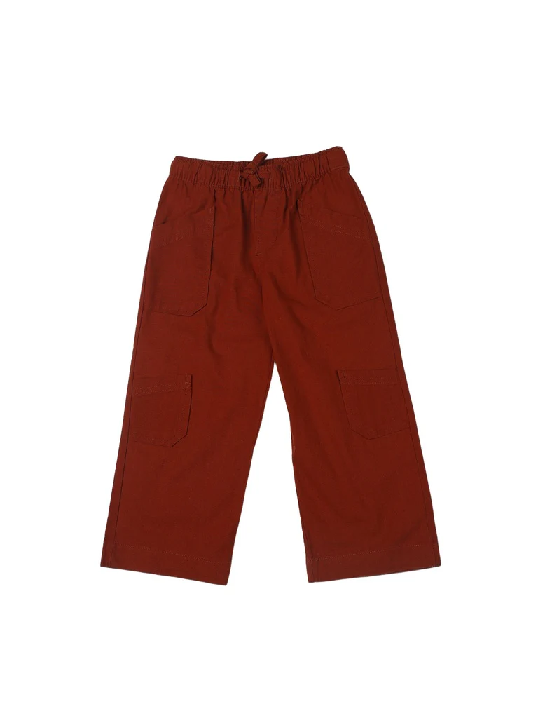 HOP Kids Boys Rust Solid Relaxed-Fit Cotton Trousers - Image 3