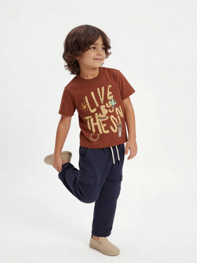 HOP Kids Boys Rust Text Pattern Cotton T-Shirt