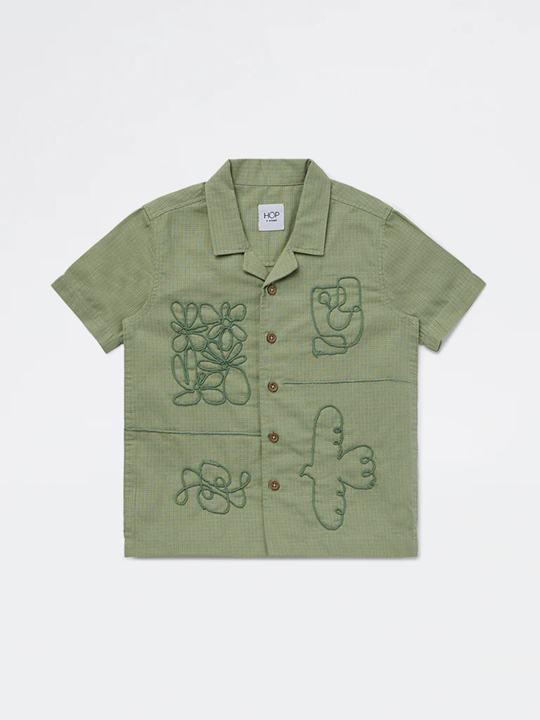 HOP Kids Boys Sage Embroidered Cotton Shirt - Image 3