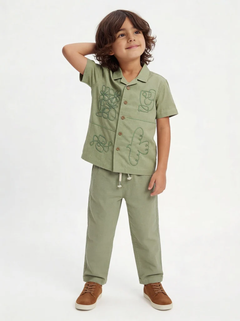 HOP Kids Boys Sage Solid Mid-Rise Cotton-Blend Trousers
