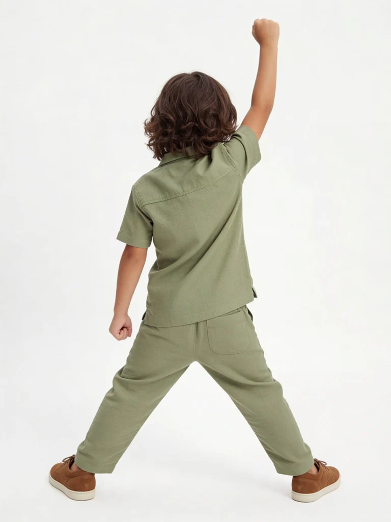 HOP Kids Boys Sage Solid Mid-Rise Cotton-Blend Trousers - Image 2