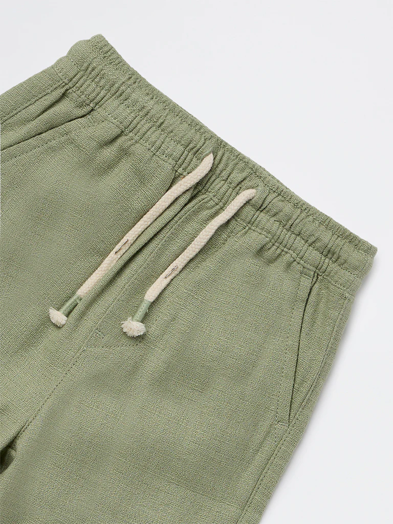 HOP Kids Boys Sage Solid Mid-Rise Cotton-Blend Trousers - Image 5
