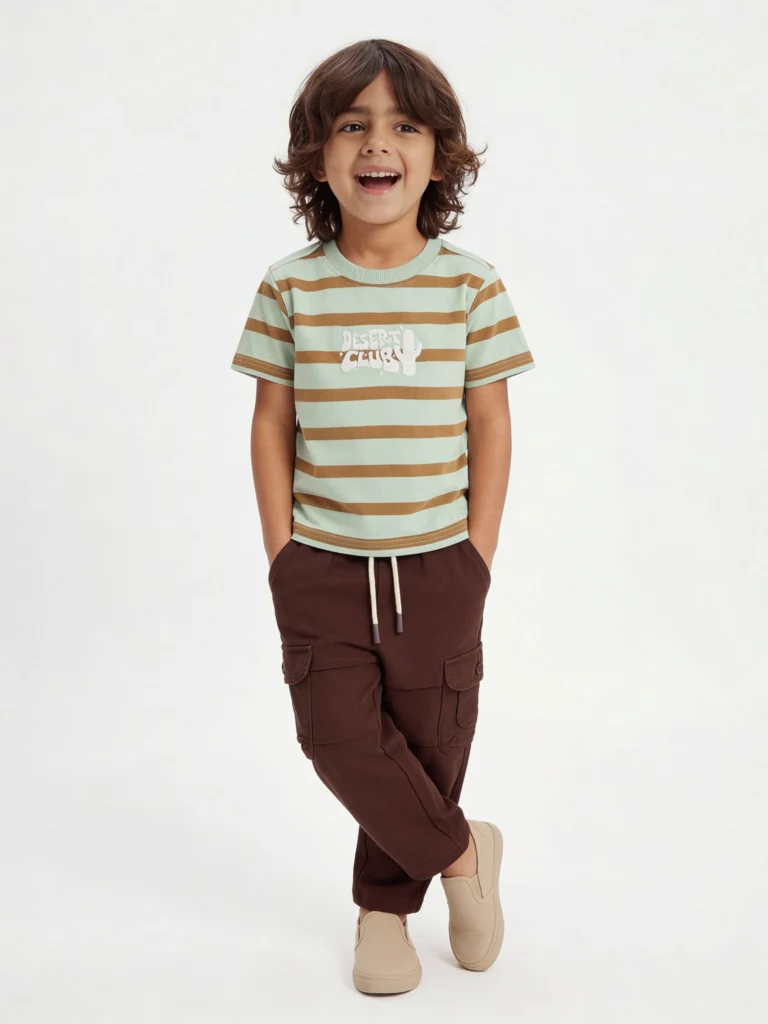 HOP Kids Boys Sage Striped Cotton T-Shirt