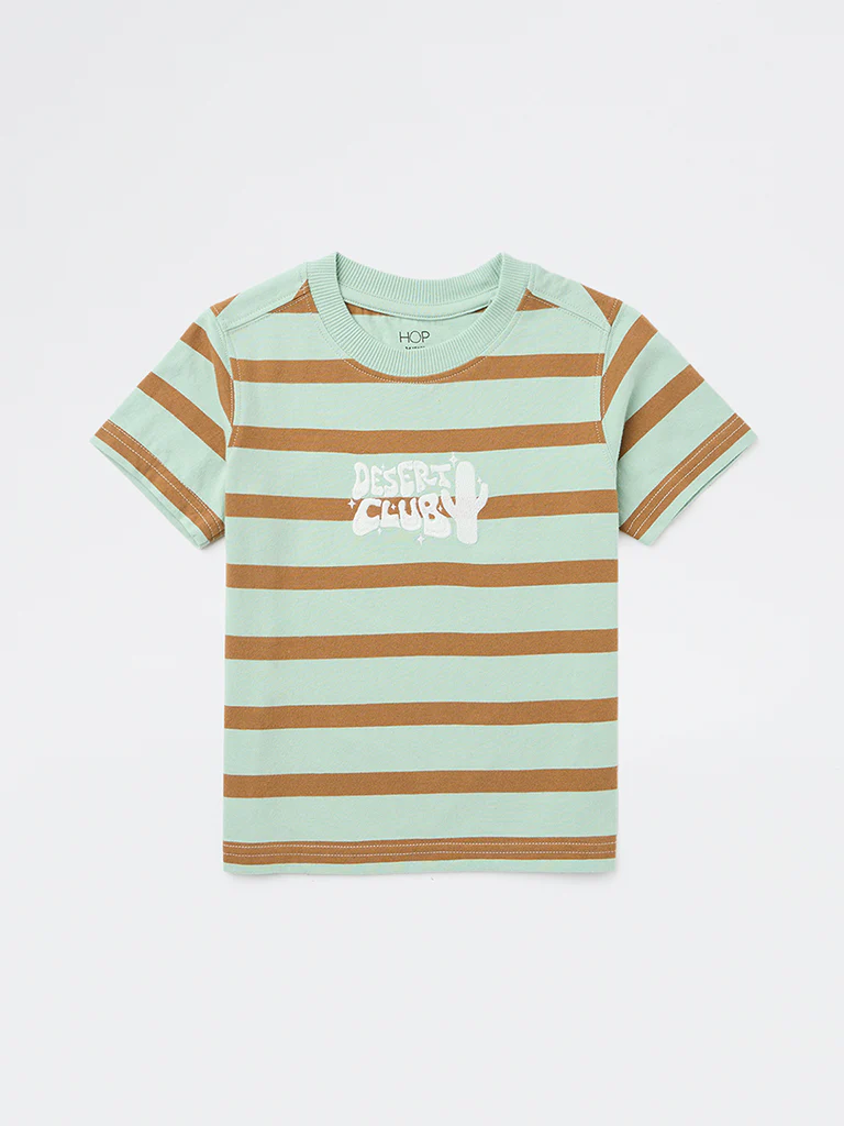 HOP Kids Boys Sage Striped Cotton T-Shirt - Image 4