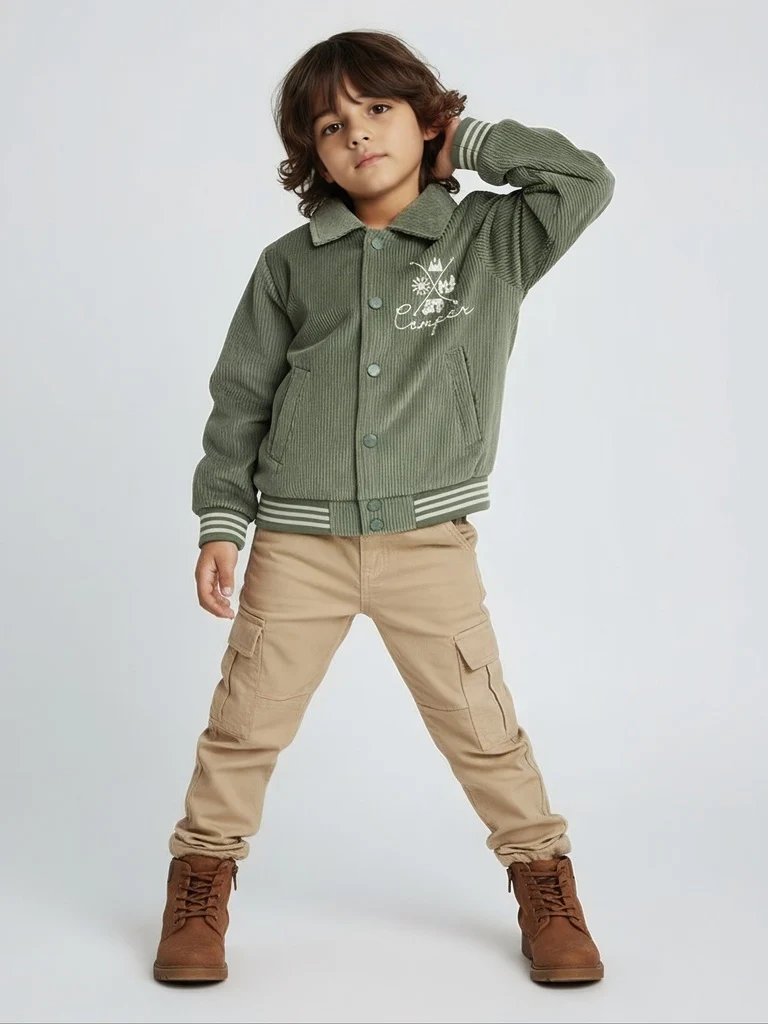 HOP Kids Boys Sage Typographic Corduroy Cotton Jacket