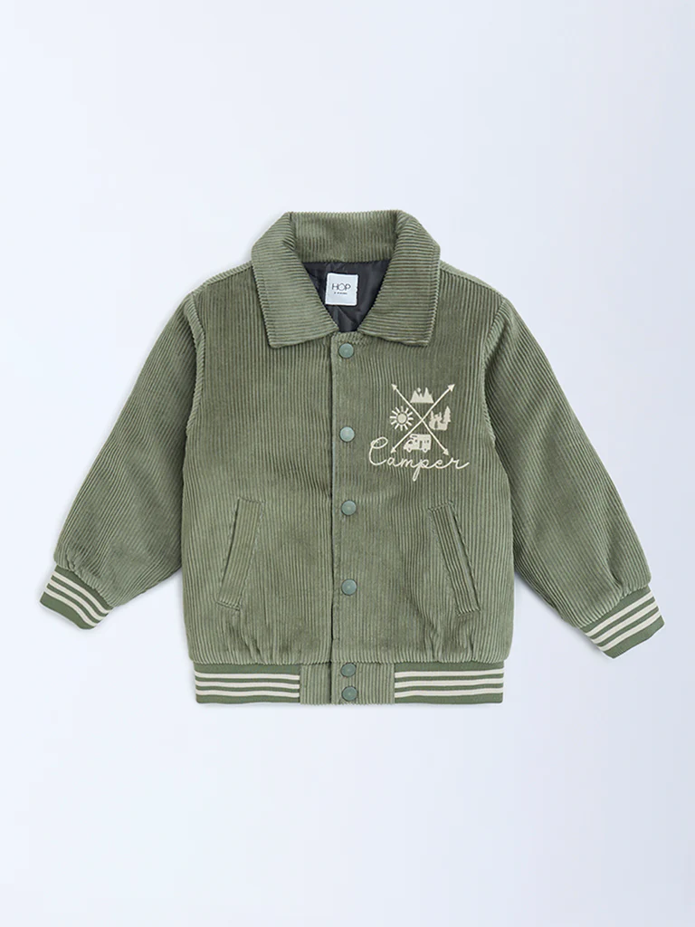 HOP Kids Boys Sage Typographic Corduroy Cotton Jacket - Image 2