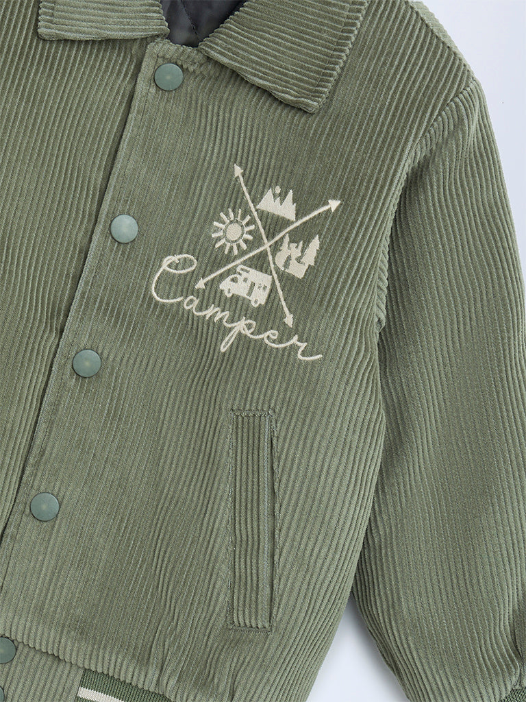 HOP Kids Boys Sage Typographic Corduroy Cotton Jacket - Image 4