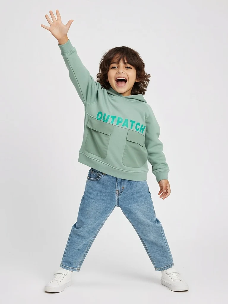 HOP Kids Boys Sage Typographic Cotton-Blend Hoodie