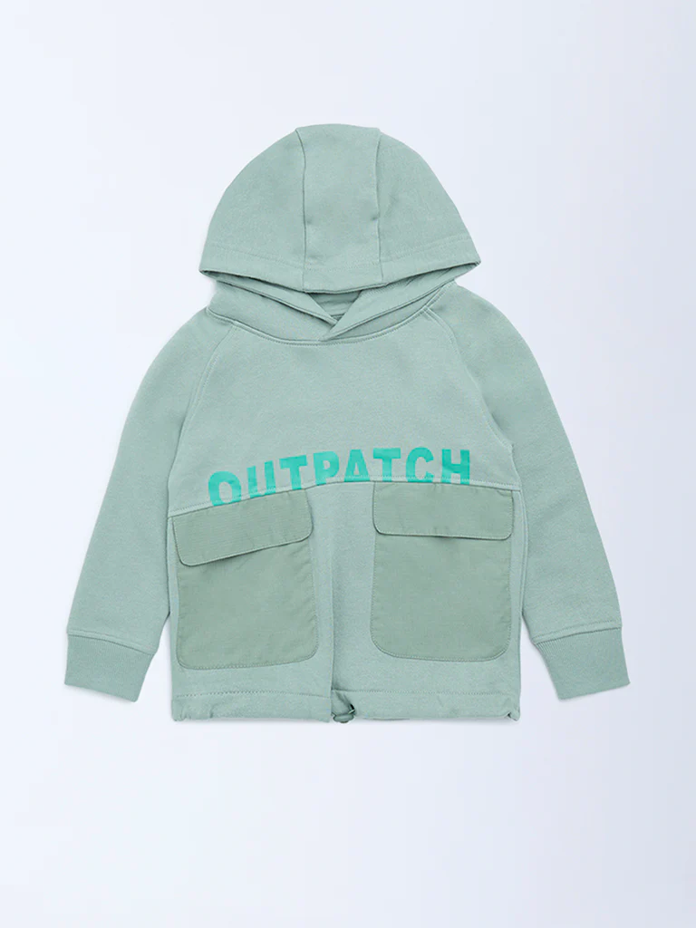 HOP Kids Boys Sage Typographic Cotton-Blend Hoodie - Image 2