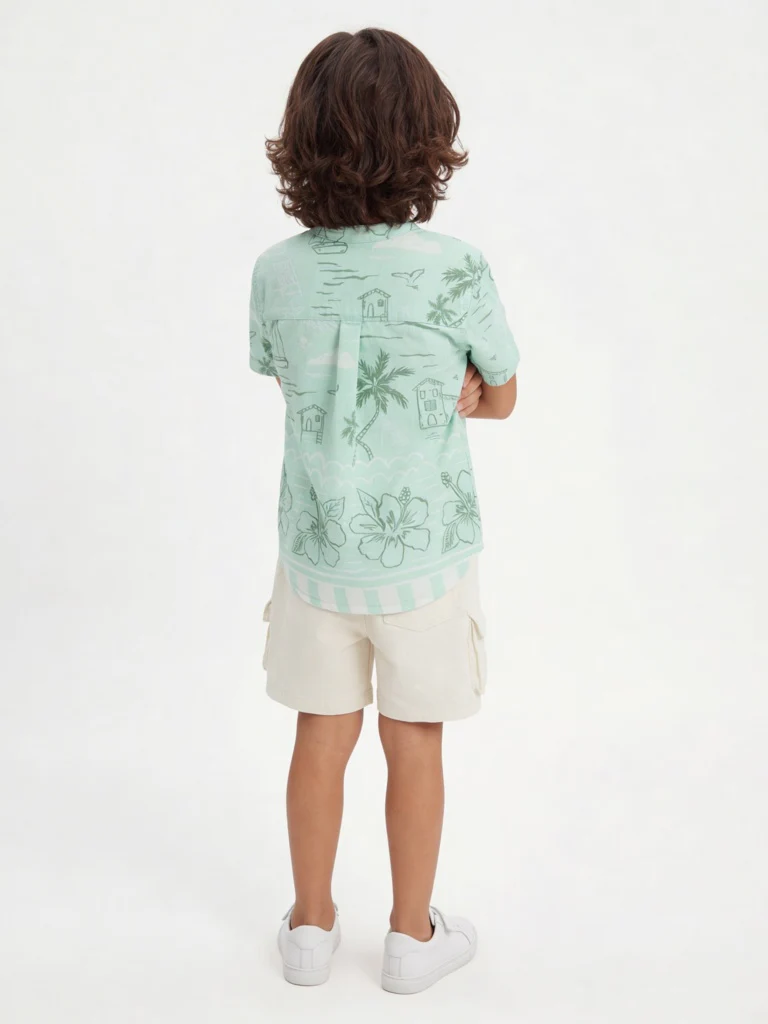 HOP Kids Boys Sea Green Printed Cotton Shirt - Image 2
