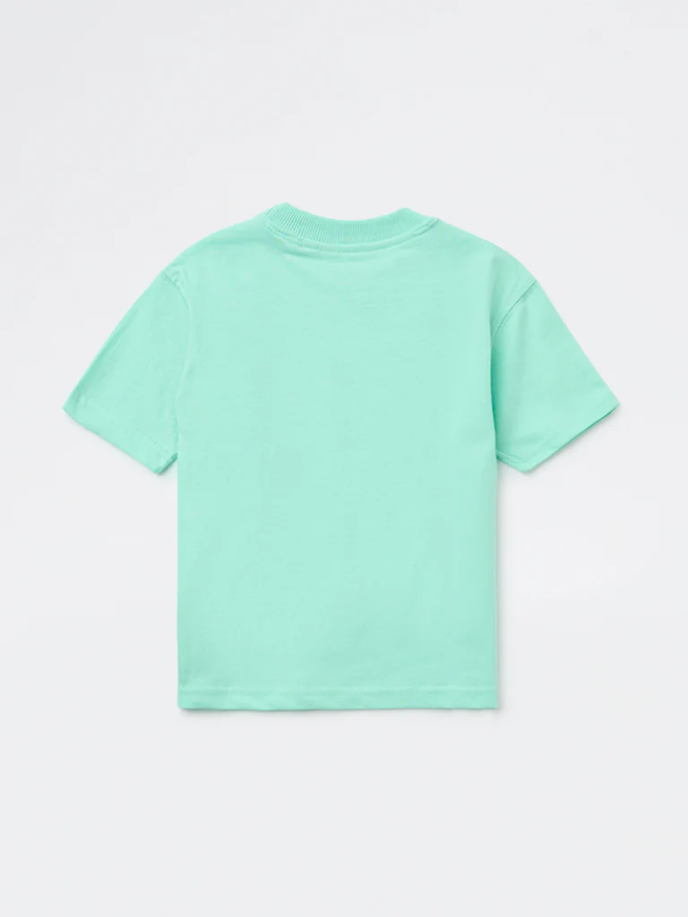 HOP Kids Boys Sea Green Printed Cotton T-Shirt - Image 5