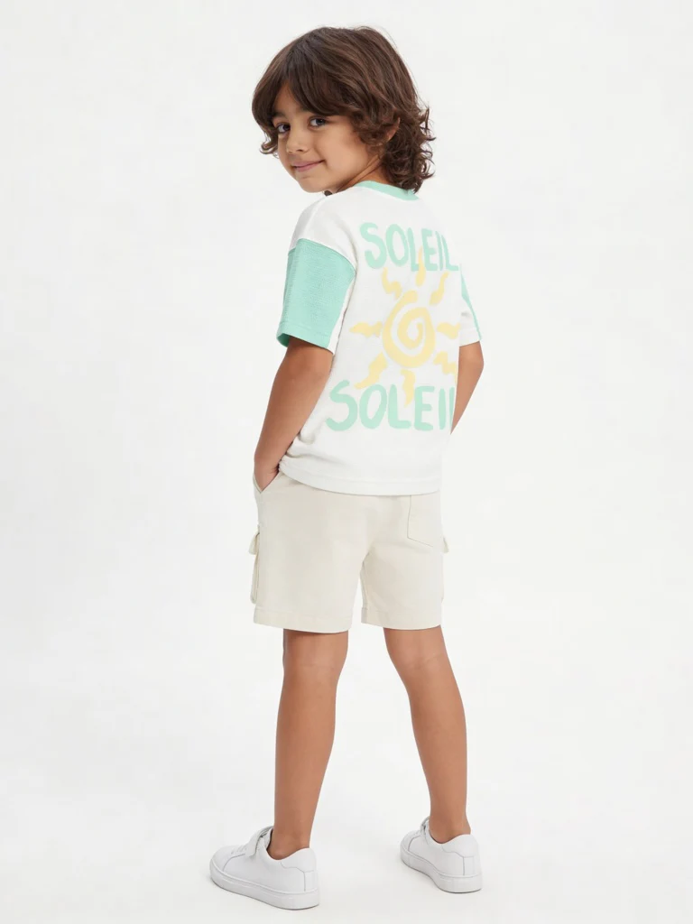 HOP Kids Boys Sea Green Printed Cotton T-Shirt - Image 2