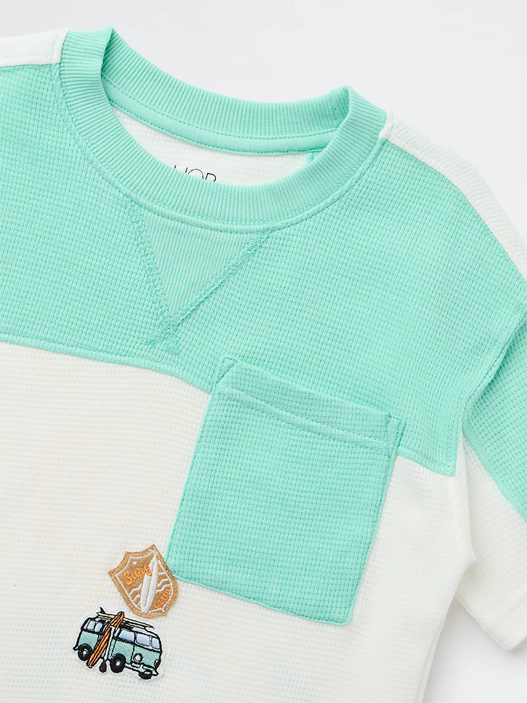 HOP Kids Boys Sea Green Printed Cotton T-Shirt - Image 5