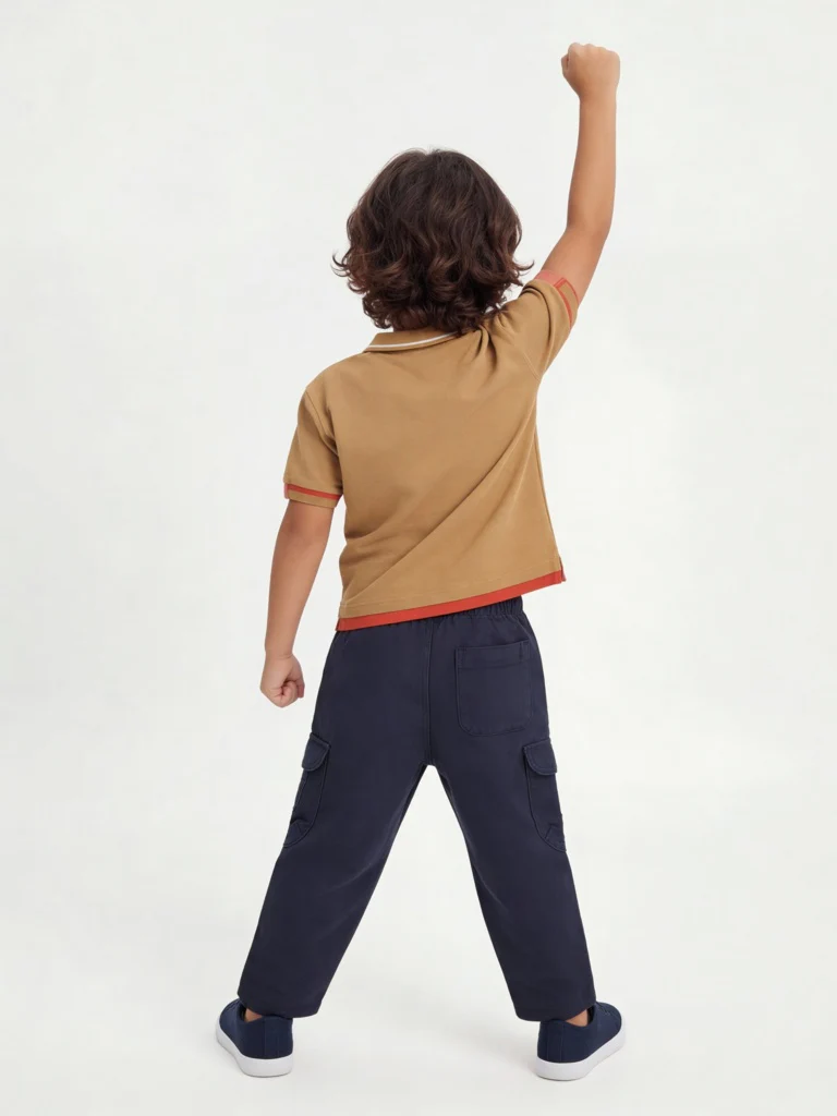 HOP Kids Boys Tan Basketball-Themed Cotton Polo T-Shirt - Image 2