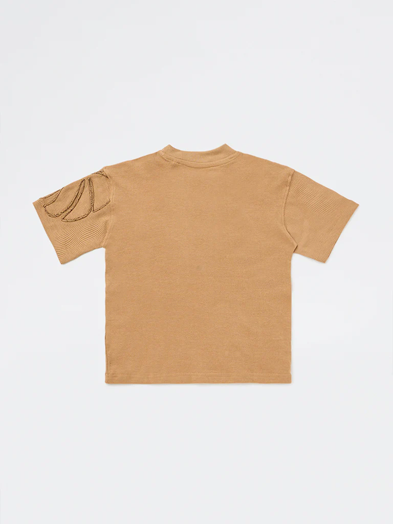 HOP Kids Boys Tan Embroidered Cotton-Blend T-Shirt - Image 5