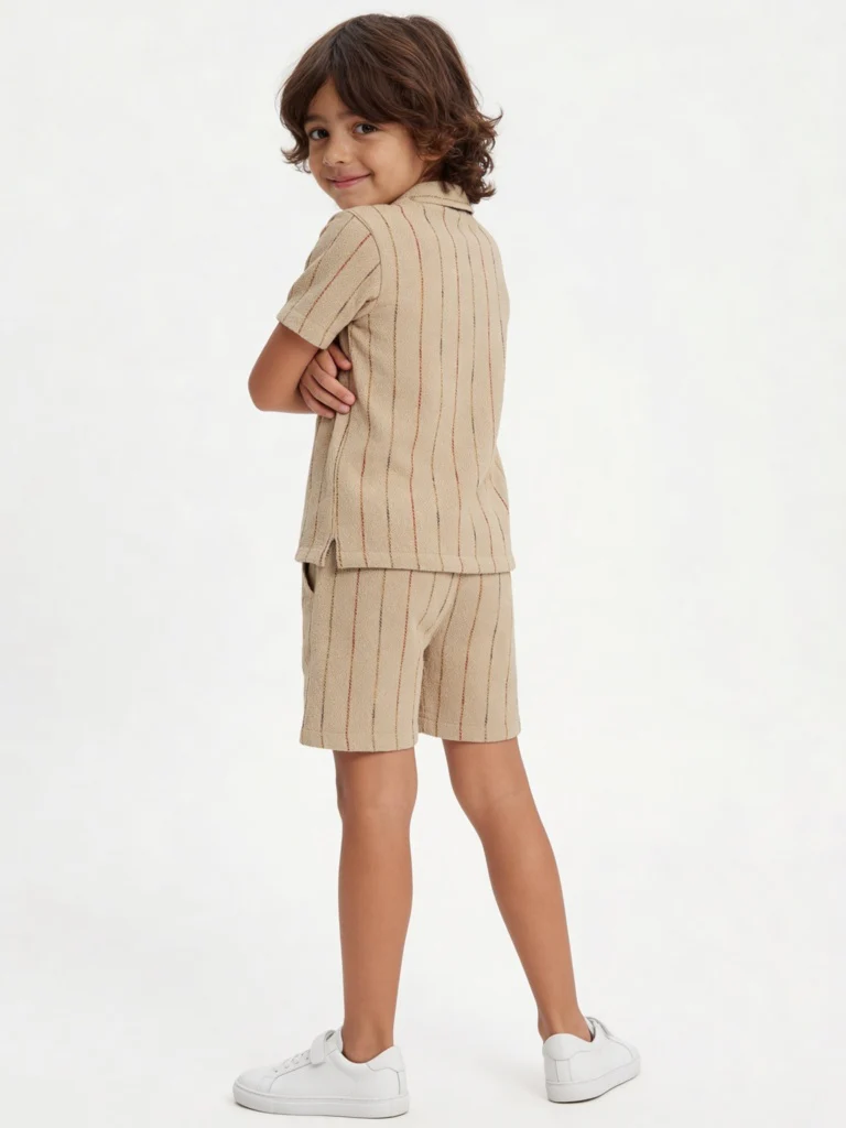 HOP Kids Boys Taupe Cotton-Blend Shirt and Shorts Set - Image 2