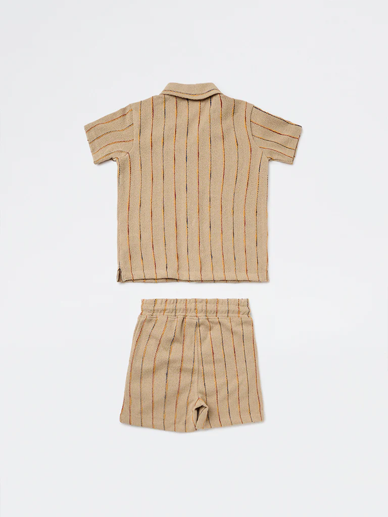 HOP Kids Boys Taupe Cotton-Blend Shirt and Shorts Set - Image 4