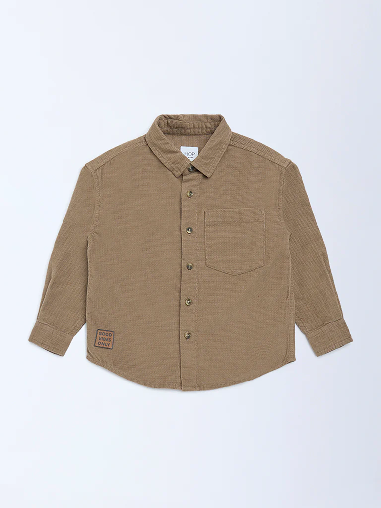 HOP Kids Boys Taupe Cotton Shirt - Image 3