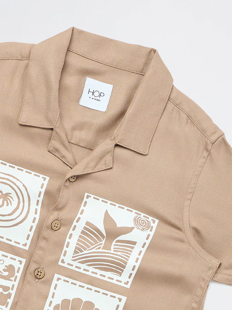 HOP Kids Boys Taupe Graphic Printed Shirt - Image 5